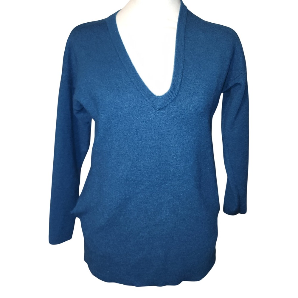 J Crew Blue V Neck Long Sleeve Merino Wool Sweater Top XS